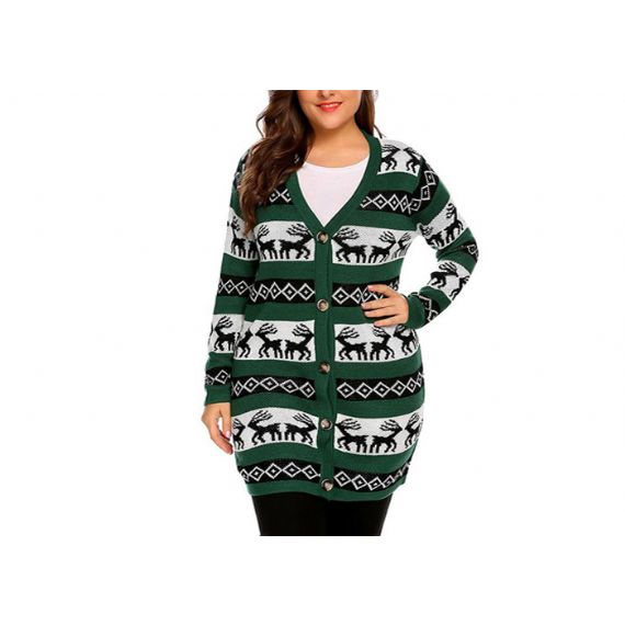 Suéter Feio Natal Árvore de Papai Noel Plus Size Cardigan Nylon/Acrílico Feminino - 11153779
