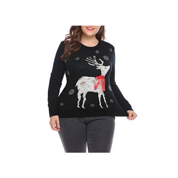 Suéteres femininos feias de Natal com fita de rena plus size - 11153780