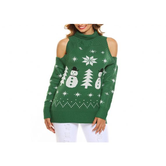 Suéter Feminino Vermelho Verde Preto Sem Ombro Gola Alta Feia - 11153781