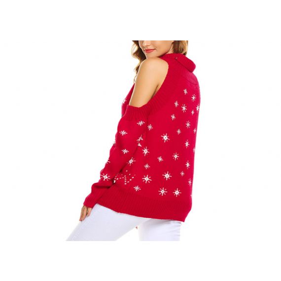 Suéter Feminino Vermelho Verde Preto Sem Ombro Gola Alta Feia - 11153781