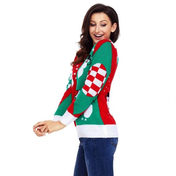 Suéter de tricô vermelho engraçado e feio de boneco de neve de Natal para mulheres - 11153784