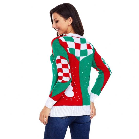 Suéter de tricô vermelho engraçado e feio de boneco de neve de Natal para mulheres - 11153784