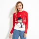 Suéter Boneco de Neve Papai Noel Vermelho Preto Tricô Padrão Feio Suéter de Natal - 11153790