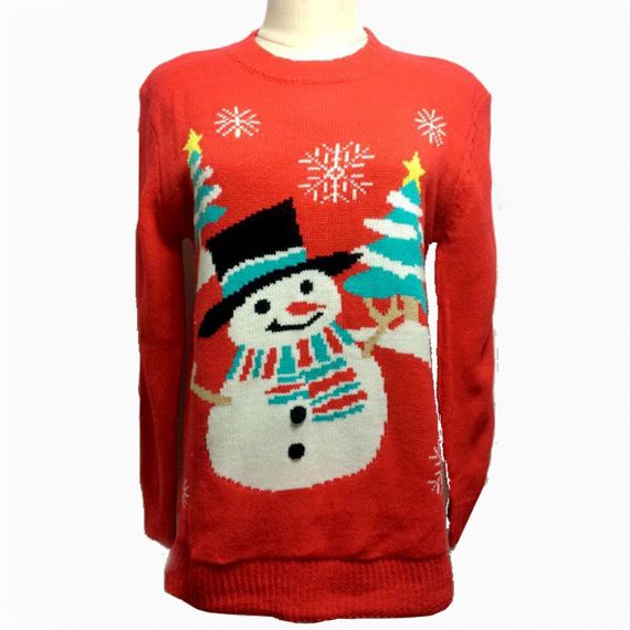 Suéter Boneco de Neve Papai Noel Vermelho Preto Tricô Padrão Feio Suéter de Natal - 11153790