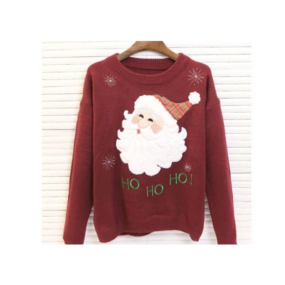 Suéter de Natal Feio em acrílico com gola redonda para mulheres bordados - 11654975