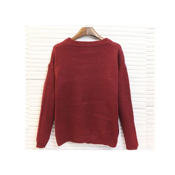 Suéter de Natal Feio em acrílico com gola redonda para mulheres bordados - 11654975