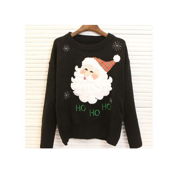 Suéter de Natal Feio em acrílico com gola redonda para mulheres bordados - 11654975