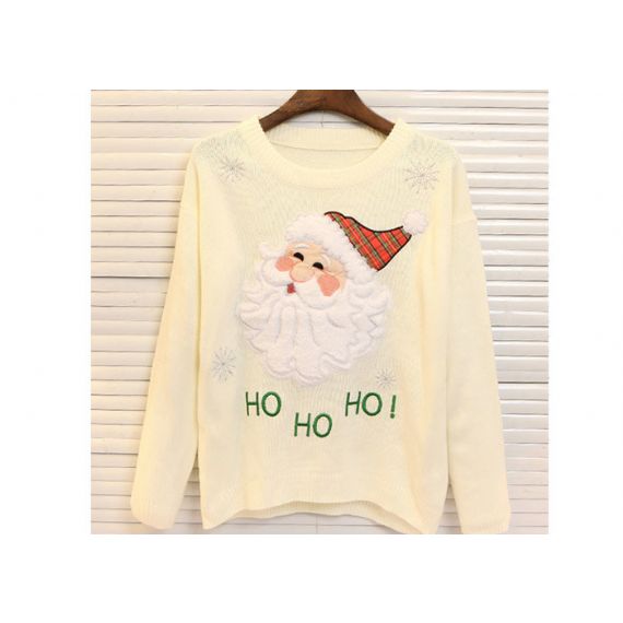 Suéter de Natal Feio em acrílico com gola redonda para mulheres bordados - 11654975