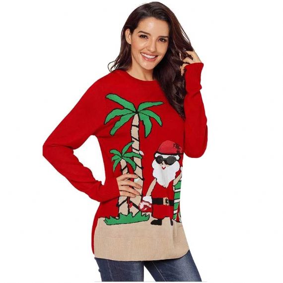 Suéter de decote redondo acrílico 10 tamanhos feminino feio de natal vermelho jacquard azul - 11657851