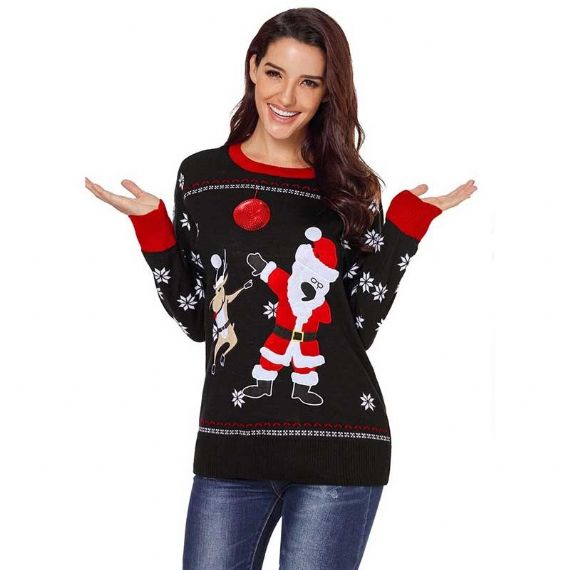 Suéter de decote redondo acrílico 10 tamanhos feminino feio de natal vermelho jacquard azul - 11657851