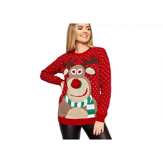 Suéter Feminino de Tricô Gola Redonda Feia de Natal Suéter Bonito Padrão de Veado - 11662816