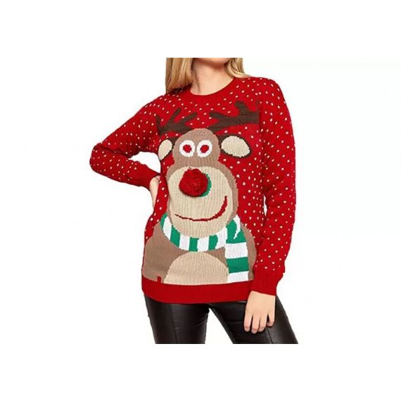 Suéter Feminino de Tricô Gola Redonda Feia de Natal Suéter Bonito Padrão de Veado - 11662816