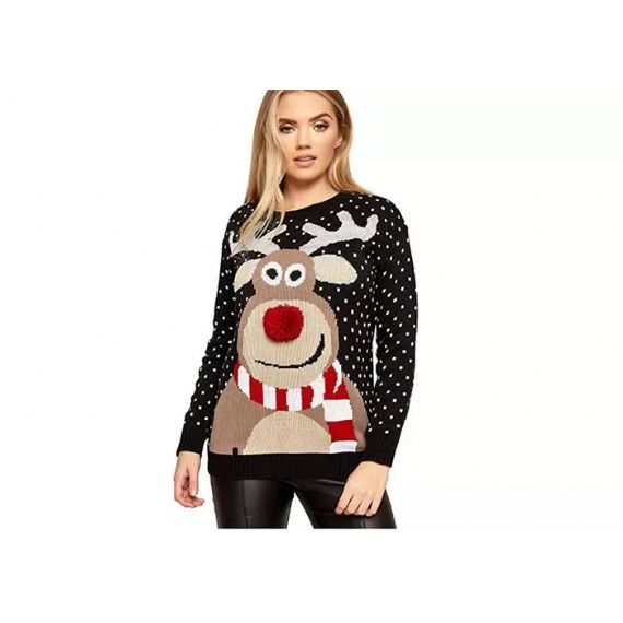 Suéter Feminino de Tricô Gola Redonda Feia de Natal Suéter Bonito Padrão de Veado - 11662816