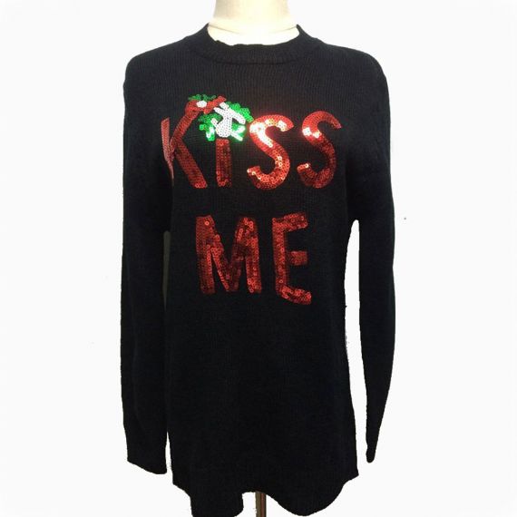 Suéter feminino de rena feia de natal com paetês - XW12