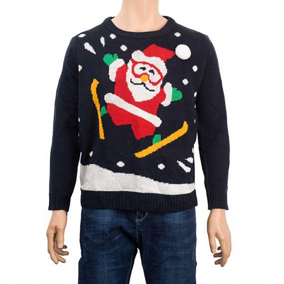 Suéteres de tricô acrílico unissex vermelho feio design papai noel para festa - 11179945