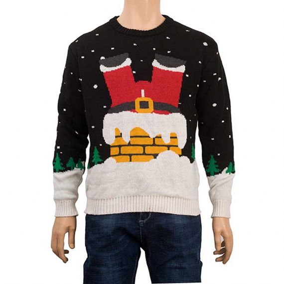 Suéteres de tricô acrílico unissex vermelho feio design papai noel para festa - 11179945