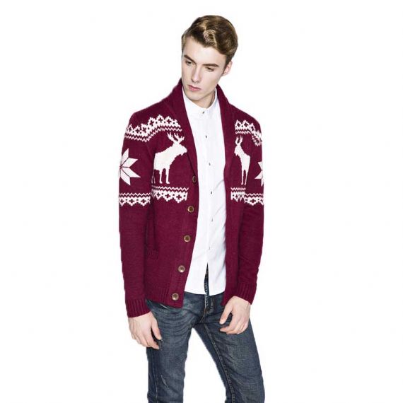 Cardigan de Natal masculino de malha grossa gola xale - 11179954