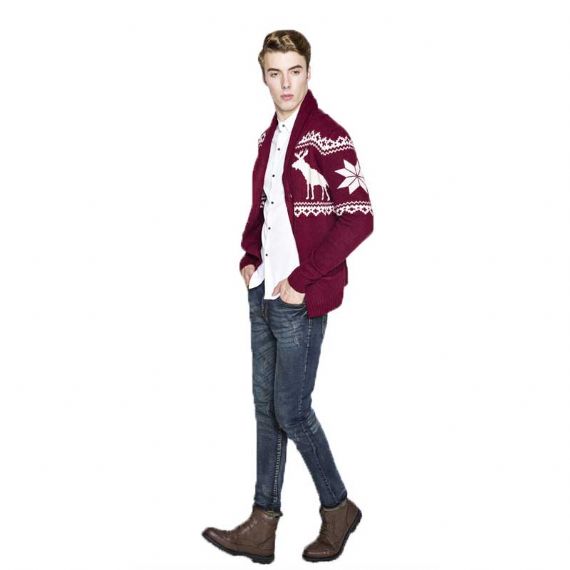 Cardigan de Natal masculino de malha grossa gola xale - 11179954