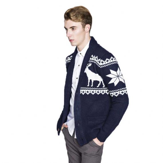 Cardigan de Natal masculino de malha grossa gola xale - 11179954