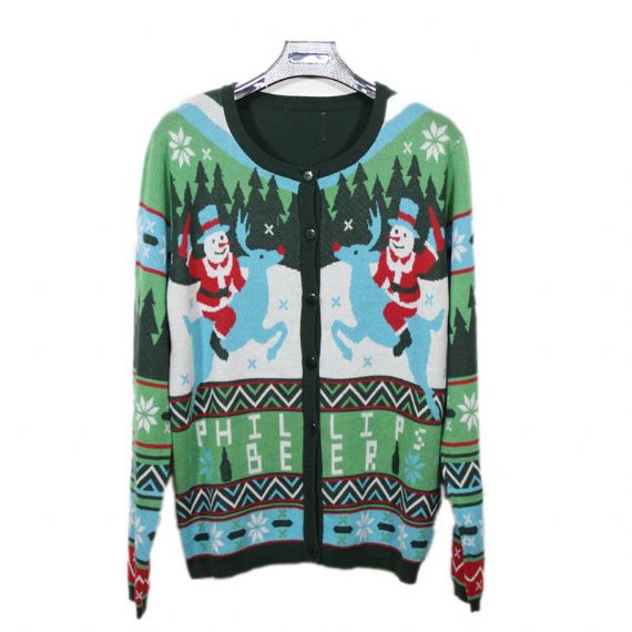 Fábrica de algodão acrílico tricotado boneco de neve montando Xmas Cardigan Masculino - 12126429