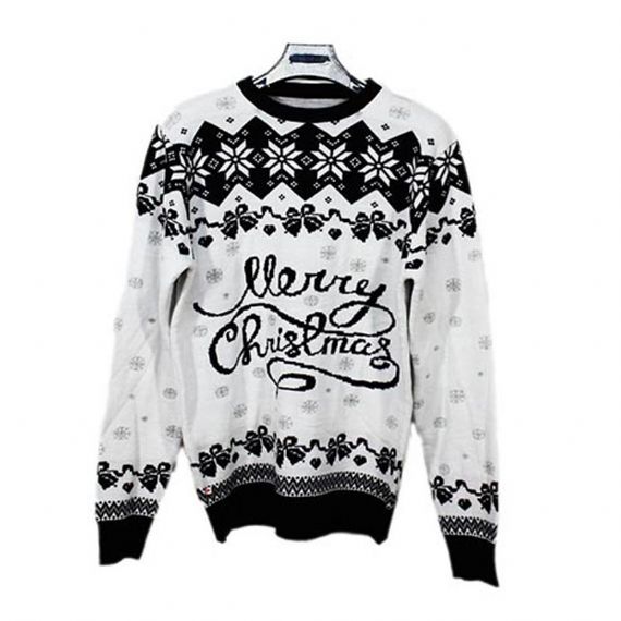 Suéter clássico de malha jacquard preto e branco de feliz Natal para homens - 12133698