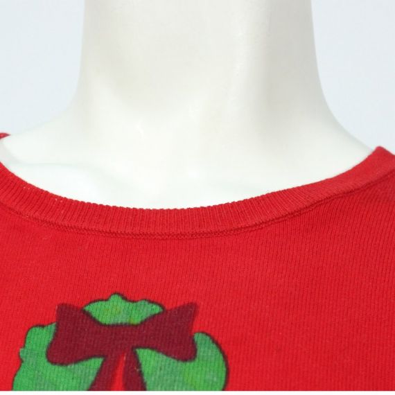 Suéter de Natal masculino vermelho gola redonda calibre 12 com padrões de lareira para adulto - 12133787