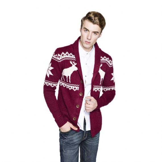 Cárdigan de Navidad para hombre con cuello chal tejido de calibre pesado - 11179954