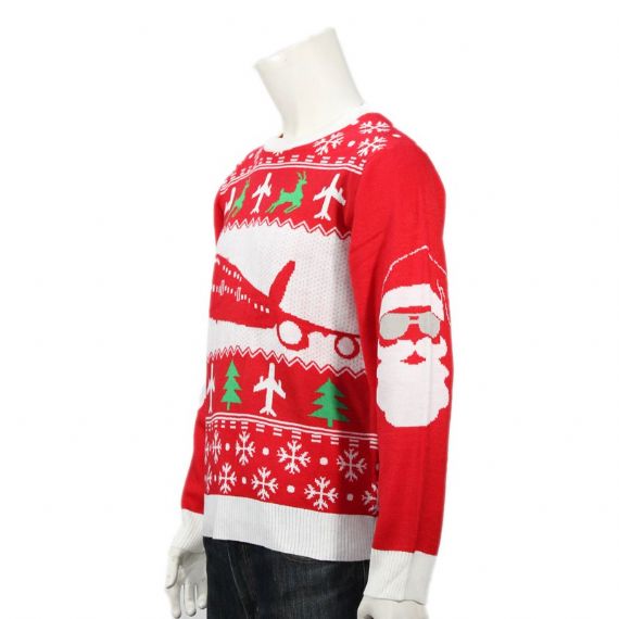 Fabricante de suéter de Navidad feo de punto rojo para hombres de calle de rodaje - 12131865