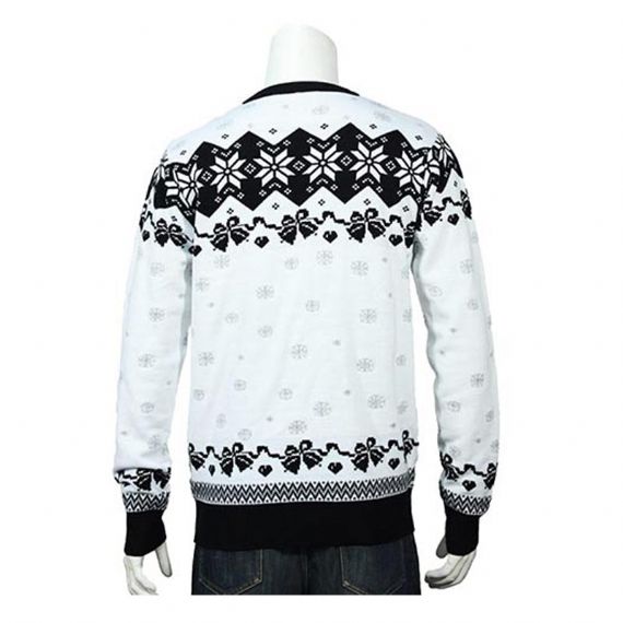 Suéter de feliz Navidad de punto jacquard blanco y negro clásico para hombres - 12133698