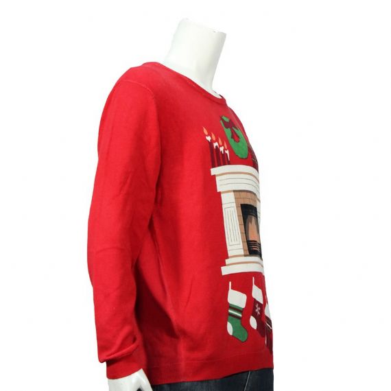 Suéter rojo de Navidad de calibre 12 con cuello redondo para hombre con patrones de chimenea para adultos - 12133787