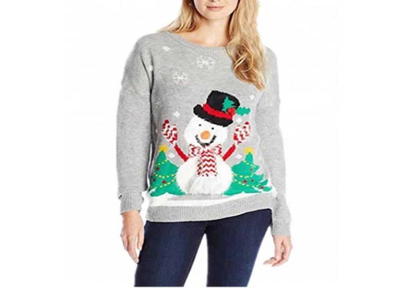 Mujeres lindo suéter pullover feo gris navidad divertido muñeco de nieve patrón - 11153755