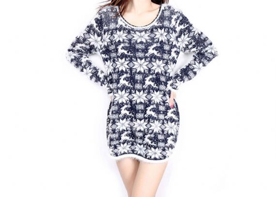 Vestido estilo jersey extragrande con reno navideño Estilo jersey Rojo Color azul marino - 11153761