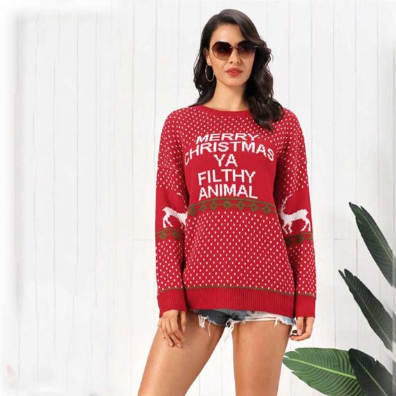 Suéter de Navidad feo blanco con patrones de punto 12 GG para mujer - 11153764