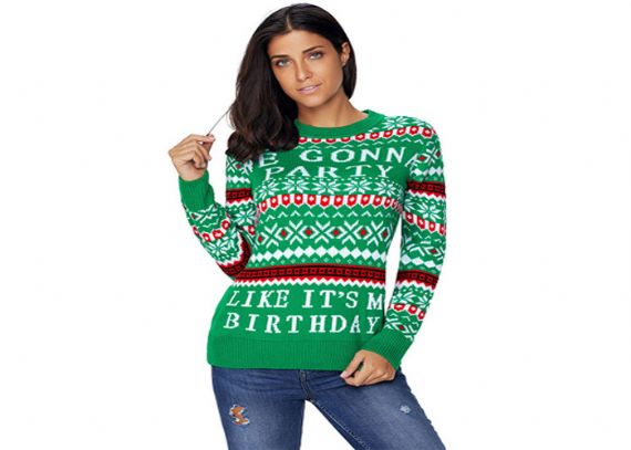 Jersey navideño feo tejido de calibre fino para mujer - 11153768