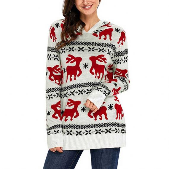 Suéter con capucha de reno navideño negro feo de talla grande para mujer con sombrero - 11153775