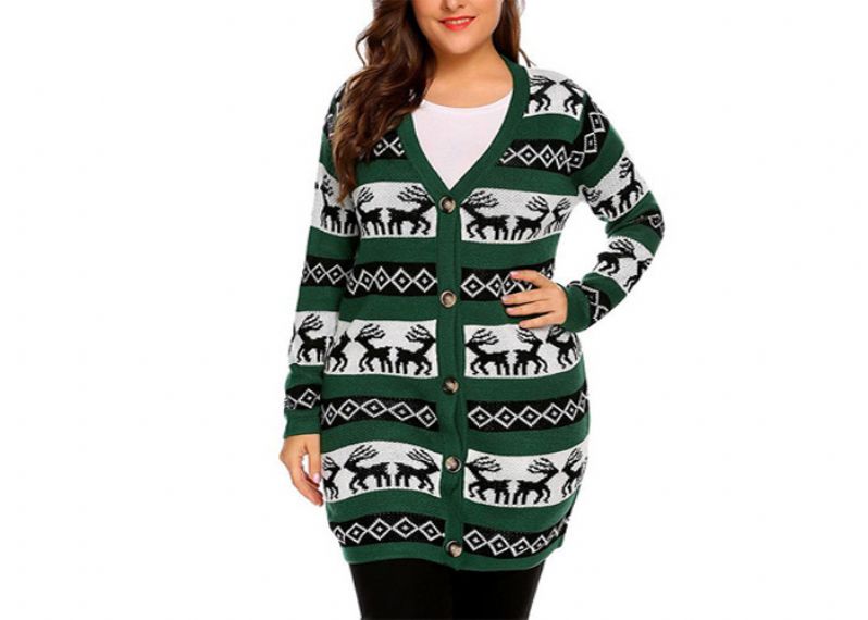 Cárdigan de suéter de árbol de Papá Noel feo de talla grande de nailon / acrílico para mujer - 11153779