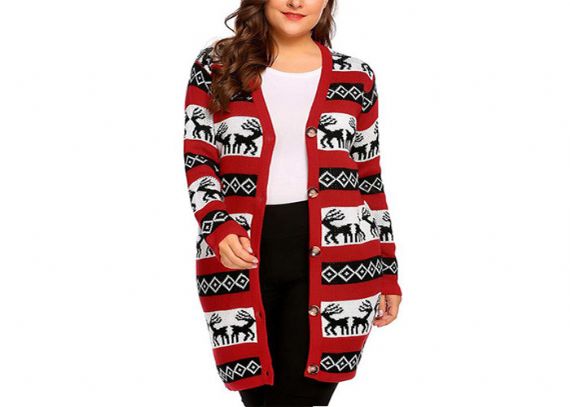 Cárdigan de suéter de árbol de Papá Noel feo de talla grande de nailon / acrílico para mujer - 11153779