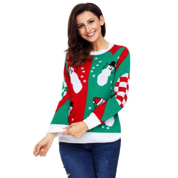 Diseños de suéter de punto rojo divertido feo muñeco de nieve de Navidad Ideas para mujeres - 11153784