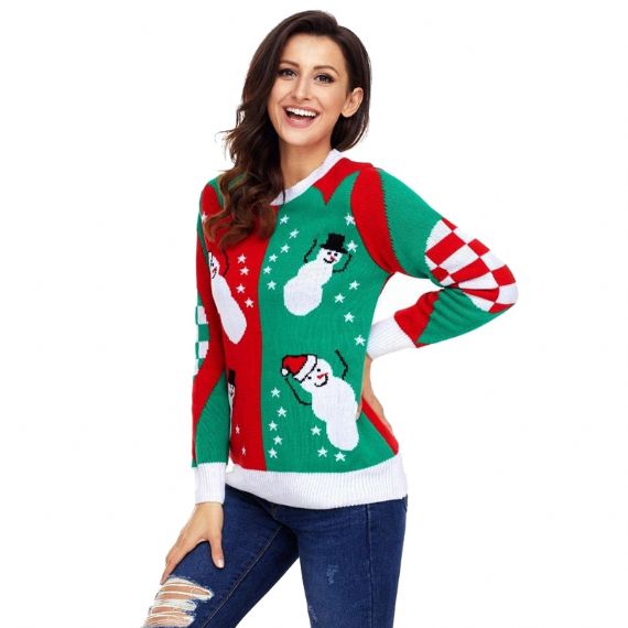 Diseños de suéter de punto rojo divertido feo muñeco de nieve de Navidad Ideas para mujeres - 11153784