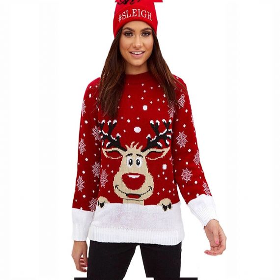 Mujer Divertida Navidad Con Alces Estampados Cuello Redondo Suéter Estilo - 11153796