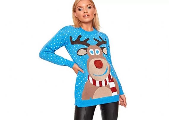 Suéter de Navidad feo con cuello redondo para mujer, jersey con patrón de ciervo lindo - 11662816