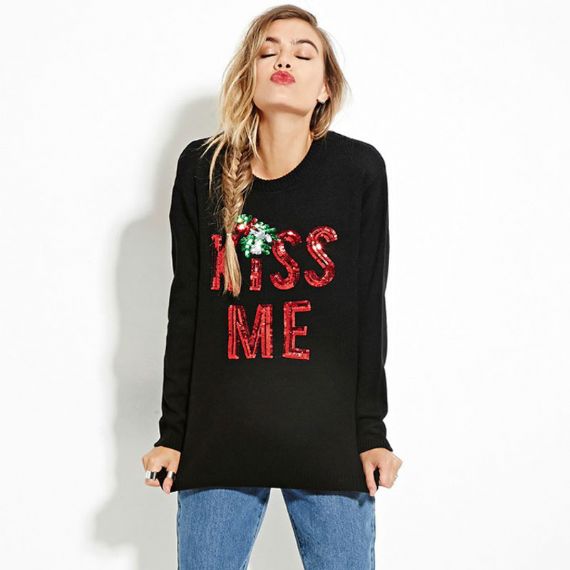 Mujeres Reno de vacaciones feo suéter de lentejuelas de Navidad - XW12