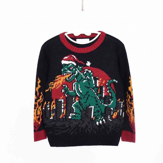 Suéter navideño feo de dinosaurio para niños