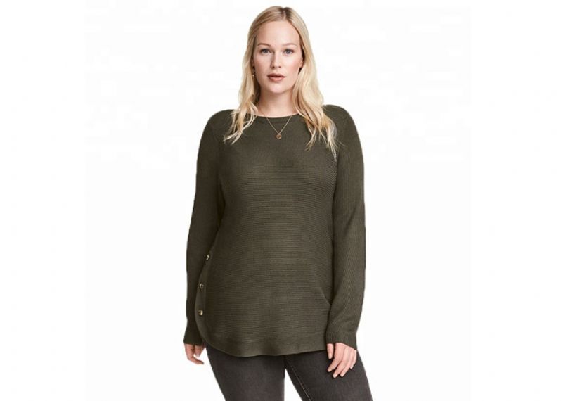 Más el tamaño 4X Cozy Knit Suéter verde militar Suéteres con botón para dama - 11202467