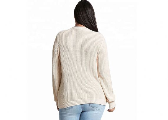 Suéter de punto acogedor de color beige puro Jersey de gran tamaño con cuello en V ahuecado 12 GG - 11202468