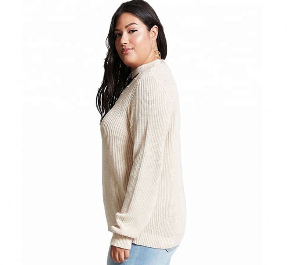 Suéter de punto acogedor de color beige puro Jersey de gran tamaño con cuello en V ahuecado 12 GG - 11202468