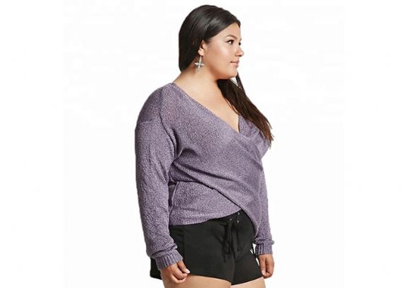 Suéter púrpura con cuello en V y ropa de talla grande 6XL suéter de manga larga para damas - 11272237