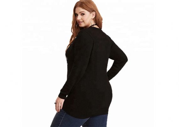 Suéteres de cárdigan de intarsia de ropa de talla grande negra - 11272250