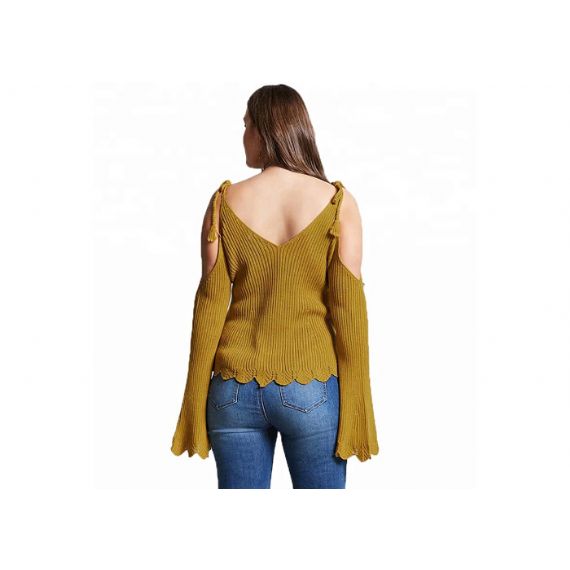 Suéter de malha aconchegante com ombros caídos sexy - 11202464