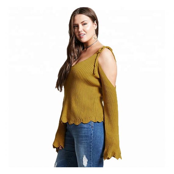 Suéter de malha aconchegante com ombros caídos sexy - 11202464